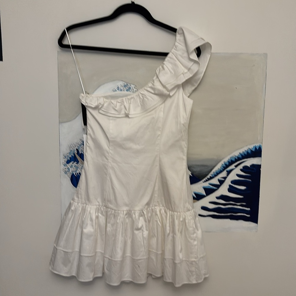 French Connection White One-Shoulder Ruffle Mini Dress - Picture 7 of 7